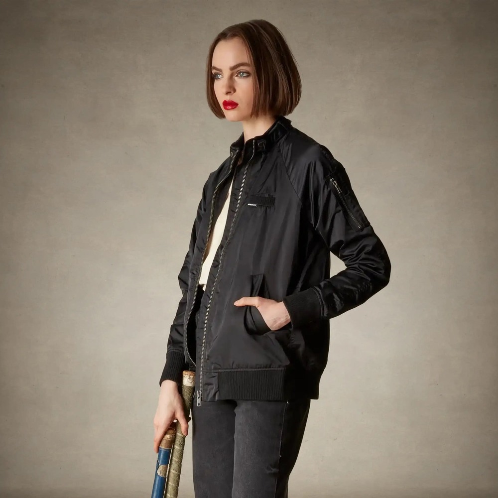 Members Only Women's Satin Bomber Jacket Small Black Boyfriend Fit